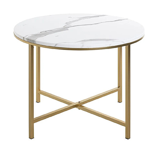 Pegane Table d'appoint ronde en métal coloris doré et MDF imitation marbre -diamètre 60 x hauteur 45 cm