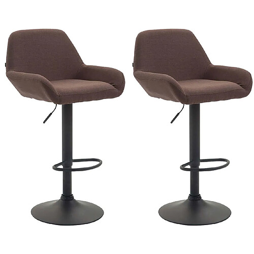 Decoshop26 Lot de 2 tabourets de bar moderne et confortable en tissu marron pieds trompette en métal noir TDB10225