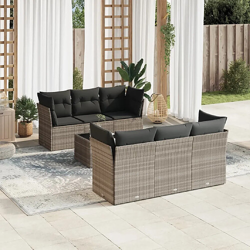 vidaXL Salon de jardin avec coussins 7 pcs gris clair résine tressée