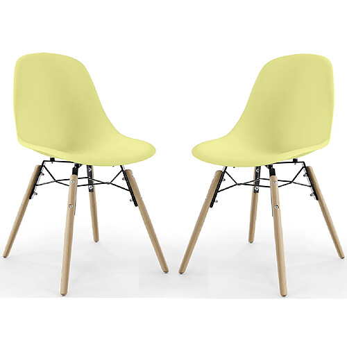 ICONIK INTERIOR Chaise de Salle à Manger - Design Scandinave - Pieds en Bois - Lot de 2 - Skögur Jaune pâle