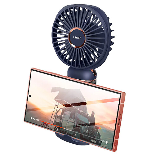 LinQ Mini Ventilateur Portable Réglable 90° Affichage LED Design Rond Bleu Nuit