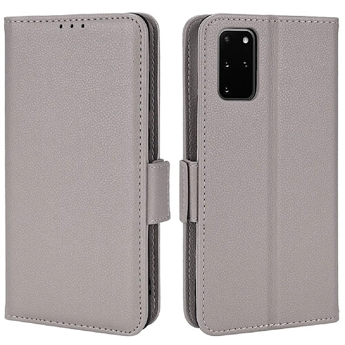 Etui en PU texture litchi, fermoir aimanté avec support gris pour votre Samsung Galaxy S20 Plus 4G/5G