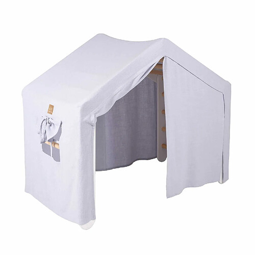 MeowBaby Grande Maison avec échelle pliable pour enfants. Bois, Lin, Coton Maison grise-bleue Échelle blanche