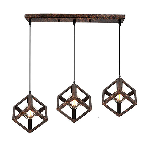 Stoex Lustre Creative Cube Plafonnier Antique À 3 Lumières Suspension Luminaire Rétro en Métal, Pour Bureau, Chambre À Coucher, Cuisine, Salon