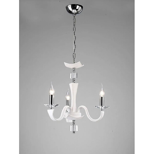 Luminaire Center Suspension Nardini 3 Ampoules chrome poli/blanc Faux cuir/cristal