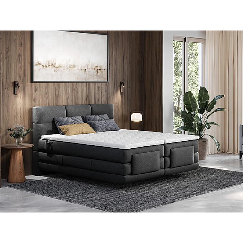 Vente-Unique Ensemble complet boxspring tête de lit capitonnée + sommiers relaxation électrique + matelas + surmatelas - 2 x 90 x 200 cm - Tissu - Anthracite - LODI de PALACIO