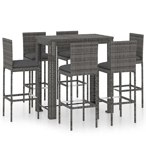 Maison Chic Ensemble de bar de jardin 7 pcs et coussins,Table + chaises + coussins de jardin Résine tressée Gris -GKD810718