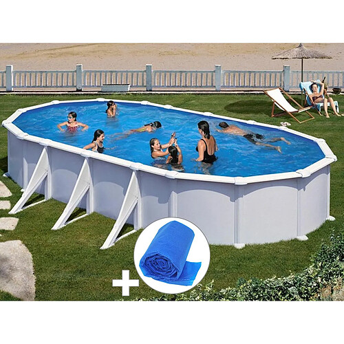 Kit piscine acier blanc Gré Atlantis ovale 7,44 x 3,99 x 1,32 m + Bâche à bulles