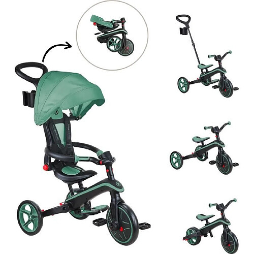 Tricycle évolutif EXPLORER 4 EN 1 PLIABLE - GLOBBER - Olive - Draisienne - de 10 mois a 5 ans - Montage sans outils