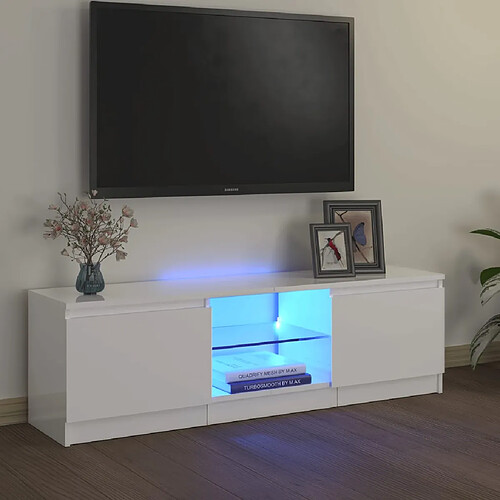 vidaXL Meuble TV avec lumières LED blanc brillant 120x30x35,5 cm