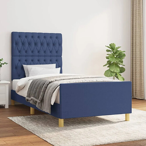 Maison Chic Lit adulte - Cadre Structure de lit avec tête de lit Contemporain Bleu 90x200 cm Tissu -MN82395