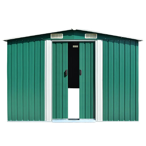 Helloshop26 Abri de jardin cabane cabanon maison de stockage remise extérieur hangar outils robuste 257 x 489 x 181 cm métal vert 02_0022173