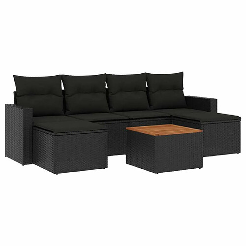 Maison Chic Salon de jardin 7 pcs avec coussins | Ensemble de Table et chaises | Mobilier d'Extérieur noir résine tressée -GKD43783