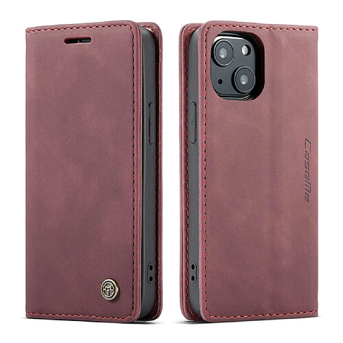 Caseme Etui en PU + TPU auto-absorbé avec support rouge pour votre Apple iPhone 13 mini 5.4 pouces