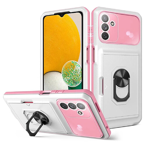 Coque en TPU + acrylique avec béquille en anneau et porte-carte blanc/rose pour votre Samsung Galaxy A13 5G