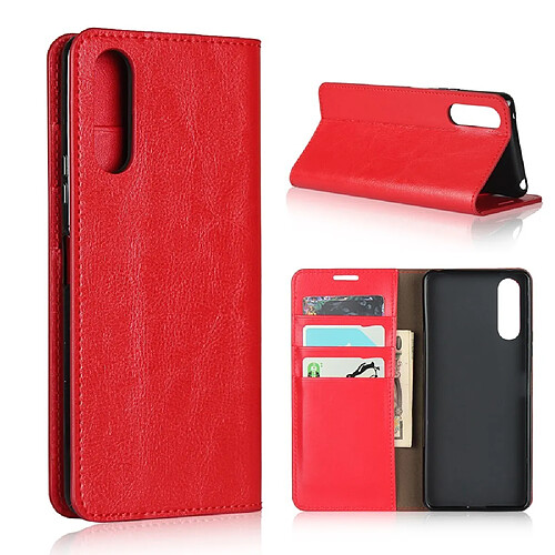 Etui en cuir véritable Cheval fou avec support rouge pour votre Sony Xperia 10 II