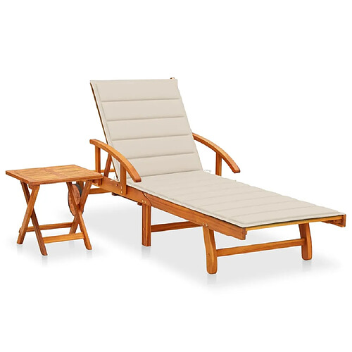 vidaXL Chaise longue de jardin avec table et coussin Bois d'acacia