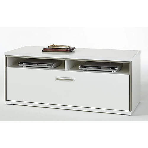 Pegane Meuble TV avec cadre en métal coloris blanc brillant - Longueur 124 x Hauteur 51 x Profondeur 52 cm