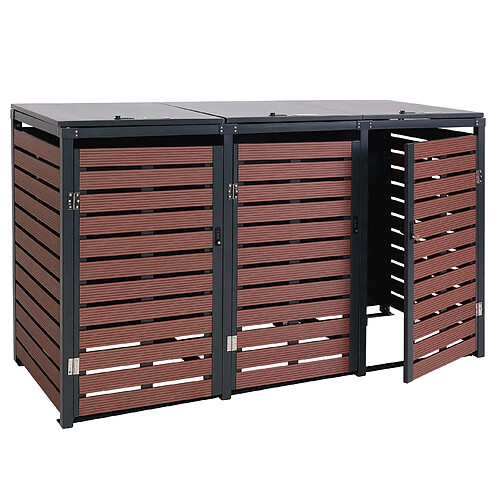 Decoshop26 Abris poubelles pour conteneur d'une capacité de 80 à 240 litres 119x205x84 cm wpc métal aspect bois de noyer 04_0008240