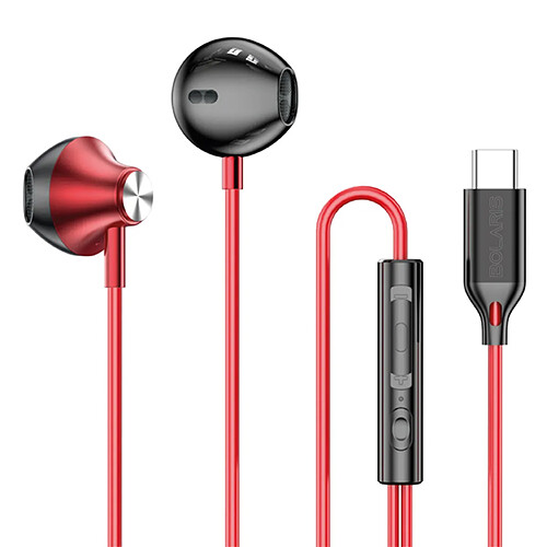 Bolaris Écouteurs Semi Intra-Auriculaires USB-C avec Télécommande Modèle Jupiter Rouge / Noir