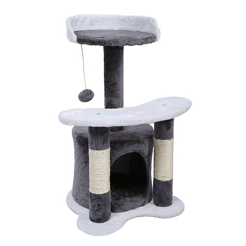 Helloshop26 Arbre à chat 65 cm sisal plateforme niche et balle de jeux griffoir gris et blanc 16_0000003