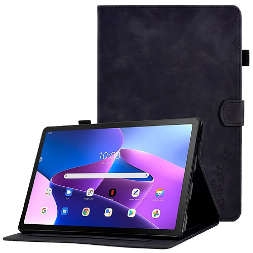 Etui en PU motif, anti-chute, motif veille/sommeil automatique avec support et porte-cartes pour votre Lenovo Tab M10 Plus (Gen 3) - noir