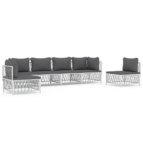 Maison Chic Salon de jardin 6 pcs avec coussins - Table et chaises d'extérieur - Mobilier/Meubles de jardin Moderne blanc acier -MN92763