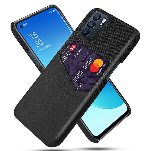 Coque en TPU + PU Fente pour carte bien protégée en tissu noir pour votre Oppo Reno6 Pro