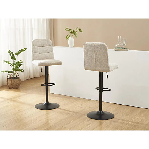 Vente-Unique Lot de 2 tabourets de bar en tissu texturé et métal noir - Hauteur réglable - Beige - KELIANO