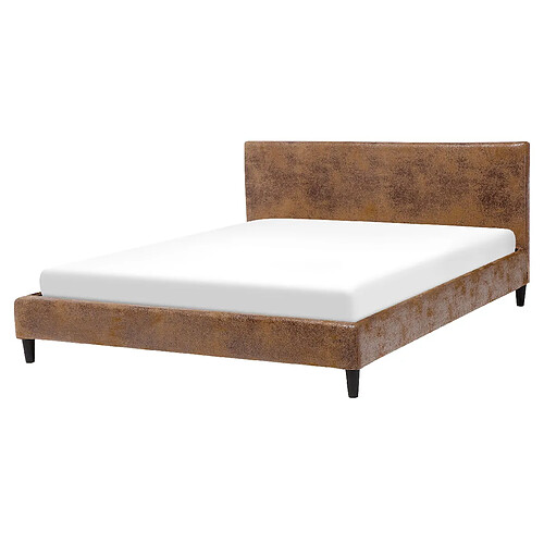 Beliani Lit double 160 x 200 cm en cuir PU marron FITOU