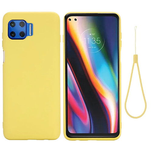 Coque en silicone Liquide de couleur unie avec sangle jaune pour votre Motorola Moto G 5G Plus