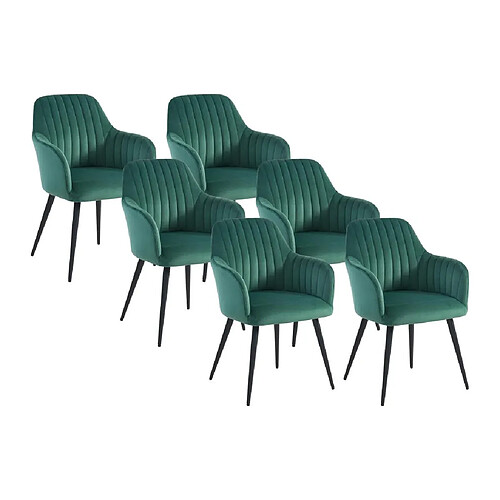 Vente-Unique Lot de 6 chaises avec accoudoirs en velours et métal noir - Vert - ELEANA