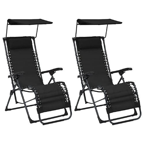 Helloshop26 Lot de deux chaises pliables de terrasse textilène noir 02_0011986