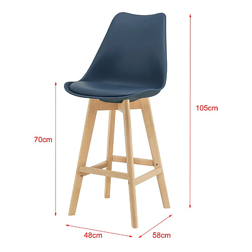 Helloshop26 Lot de 4 tabourets de bar plastique synthétique hêtre 105 x 48 x 58 cm bleu 03_0008717