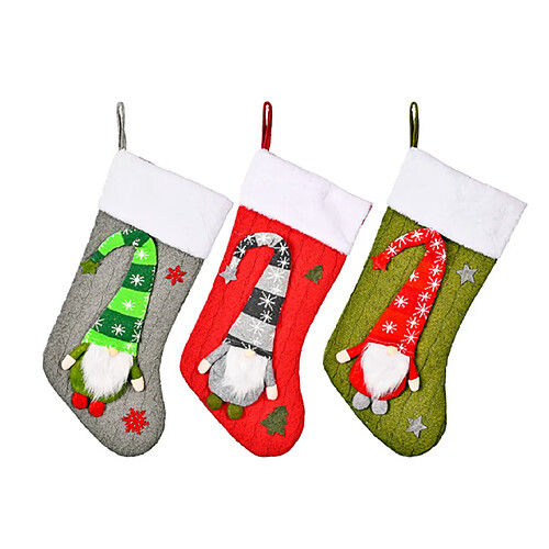 C31 3PCS Décoration de Noël Chaussettes tricotées Rudolph Noël Stocking Jour de Noël Cadeau Home Cheminée Décoration