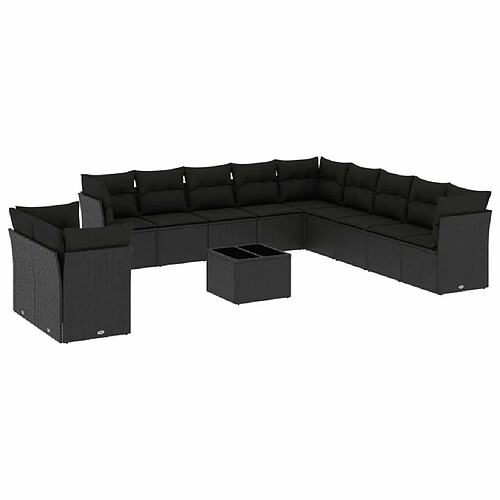 Maison Chic Salon de jardin 12 pcs avec coussins | Ensemble de Table et chaises | Mobilier d'Extérieur noir résine tressée -GKD23331