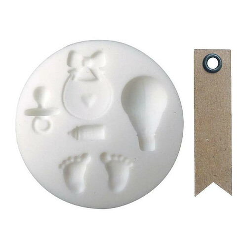 Youdoit Mini moule silicone pour pâte polymère Naissance + 20 étiquettes kraft Fanion