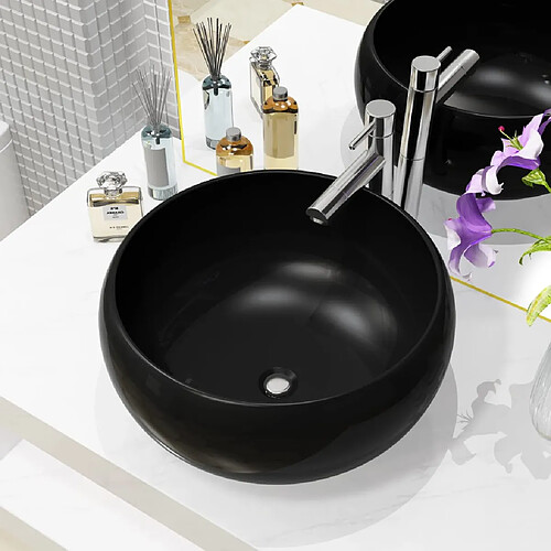 vidaXL Lavabo rond Céramique Noir 40 x 15 cm