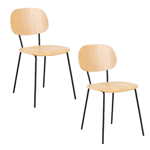 Toilinux Lot de 2 chaises Daphné en bois et métal - Beige et noir