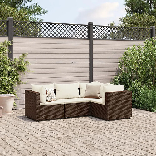 vidaXL Salon de jardin 4 pcs avec coussins Marron Résine tressée