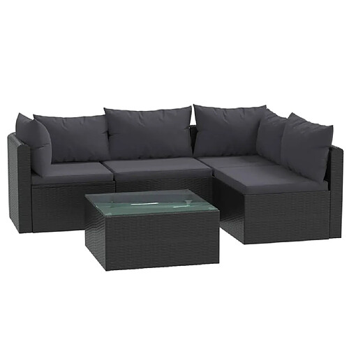 Maison Chic Salon de jardin 5 pcs + coussins - Mobilier/Meubles de jardin - Table et chaises d'extérieur Résine tressée Noir -MN29284