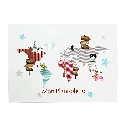 Thedecofactory PLANISPHERE - Tapis enfant extra-doux imprimé planisphère 60x90