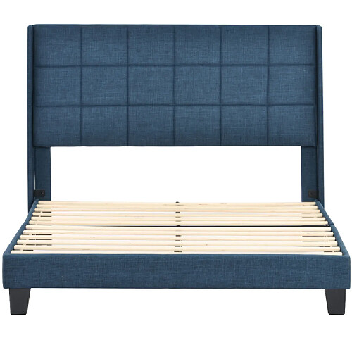 KOMHTOM Lit double 140x200 cm avec matelas souple, tête de lit Confortable, revêtement en Tissu capitonné Bleu