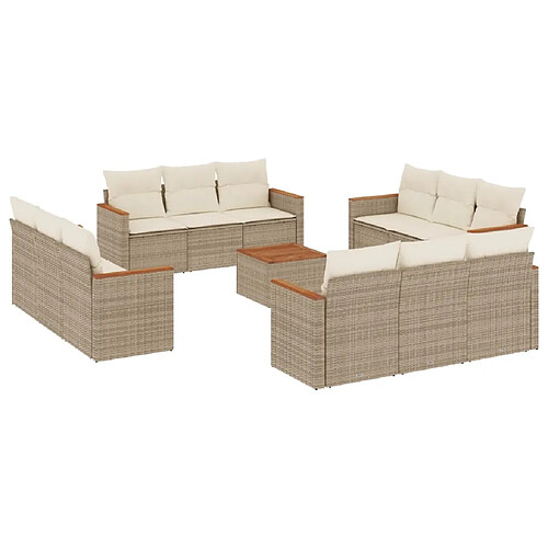 Maison Chic Salon de jardin avec coussins 13 pcs | Ensemble de Table et chaises | Mobilier d'Extérieur beige résine tressée -GKD32902