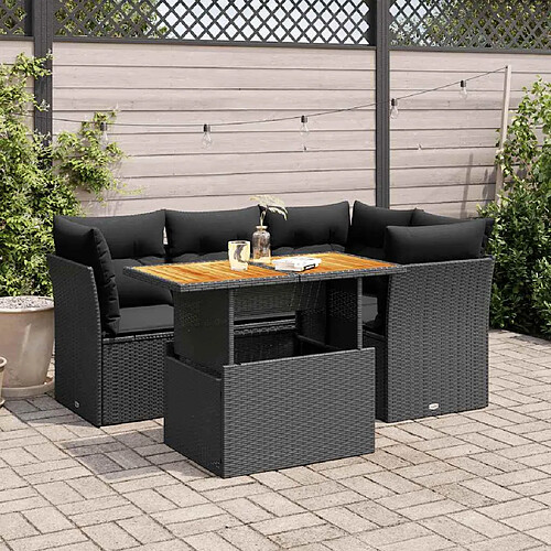 vidaXL Salon de jardin 5 pcs avec coussins noir résine tressée