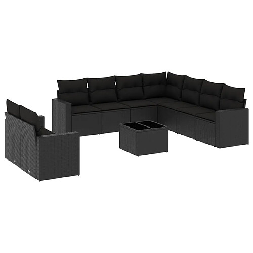 Maison Chic Salon de jardin 10 pcs avec coussins | Ensemble de Table et chaises | Mobilier d'Extérieur noir résine tressée -GKD81379