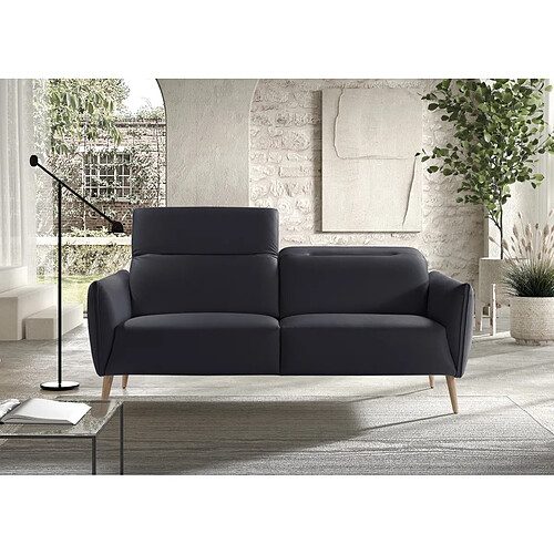 Pegane Canapé de 3 places en tissu couleur Noir - Longueur 188 x Profondeur 90 x Hauteur 103 cm