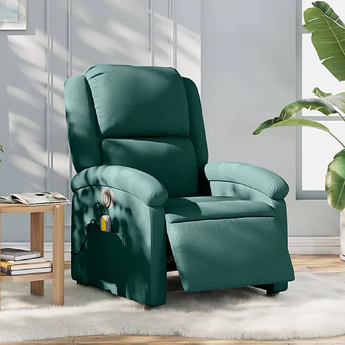 vidaXL Fauteuil de massage inclinable électrique Vert foncé Tissu