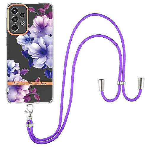 Coque en TPU anti-rayures, électrolytique IML avec lanière HC004 bégonia violet pour votre Samsung Galaxy A33 5G