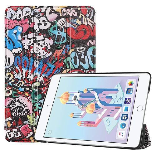 Etui en PU support triple motif imprimé motif graffiti pour votre Apple iPad mini (2019)